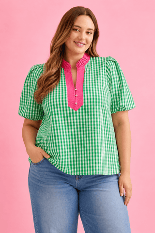 PLUS Preppy Pop Green Gingham Top - All About You Boutique & Gifts