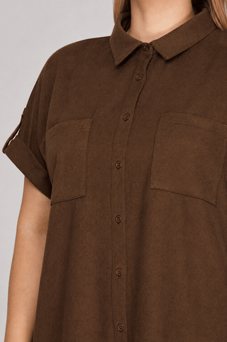 PLUS Rich Roast Button Up Bown Shirt Dress - All About You