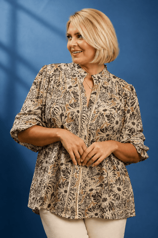 PLUS Rustic Petals Button Up Ruffle Detail Top - All About You