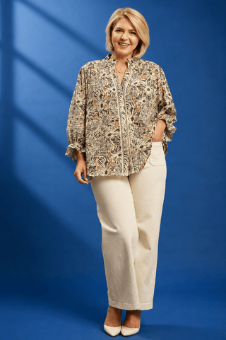 PLUS Rustic Petals Button Up Ruffle Detail Top - All About You