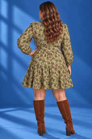 PLUS Sage Blossom Tie Waist Long Sleeve Mini Dress - All About You