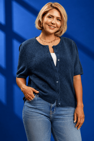 PLUS Sapphire Blue Cozy Short Sleeve Knit Top - All About You