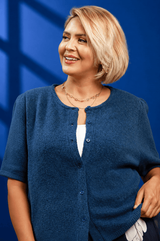PLUS Sapphire Blue Cozy Short Sleeve Knit Top - All About You