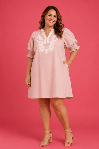 PLUS Simply Sweet Pink Embroidered Dress - All About You