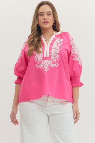 PLUS Statement Maker Fuchsia Embroidered Top - All About You