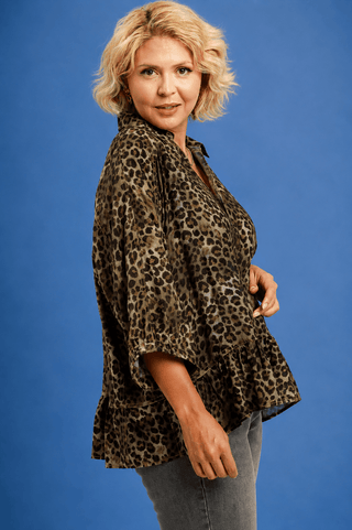 PLUS Untamed Beauty Leopard Collared V-Neck Top - All About You