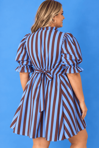Plus Uptown Stripe Moment Blue & Brown Dress - All About You