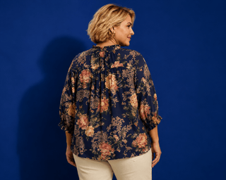 PLUS Vintage Navy Floral V-Neck Lace Trim Top - All About You
