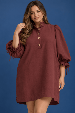 PLUS Vintage Vines Button Detail Puff Sleeve Mini Dress - All About You