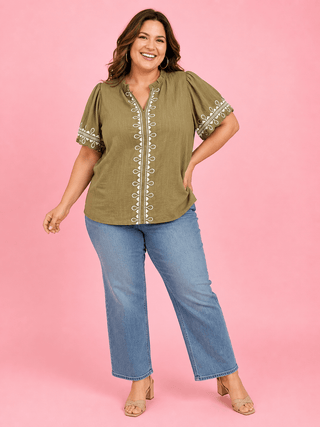 PLUS Willow Lane Olive V Neck Top - All About You
