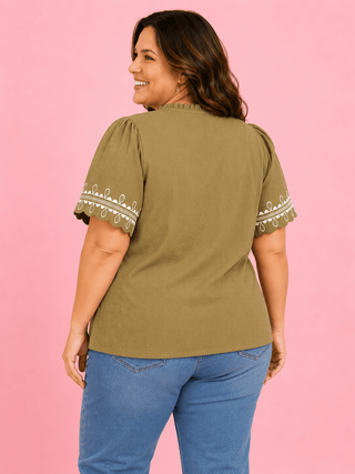 PLUS Willow Lane Olive V Neck Top - All About You
