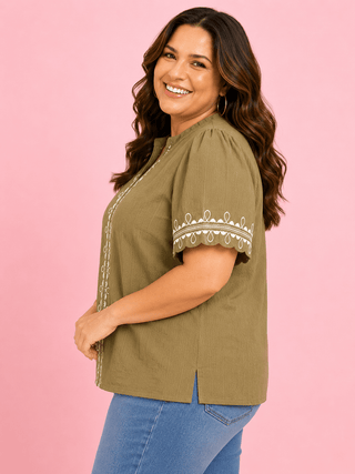 PLUS Willow Lane Olive V Neck Top - All About You