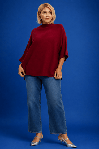 PLUS Wine Berry Short Sleeve Mock Neck Knit Top - All About You