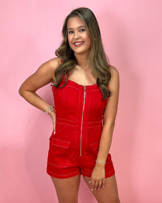 Pocket Full of Sass Red Romper - All About You Boutique & Gifts