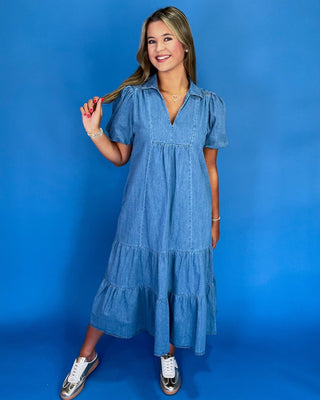Poised & Pretty Tiered Denim Dress - All About You