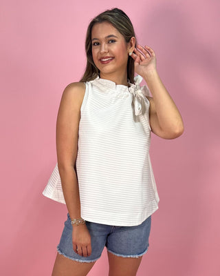 Polished Poise Textured Sleeveless Bow Detail Top - All About You Boutique & Gifts