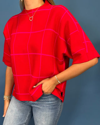 Poppy Lane Red & Pink Windowpane Plaid Knit Top - All About You