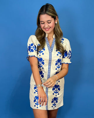 Provence Ivory Floral Embroidered V-Neck Dress - All About You
