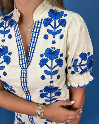 Provence Ivory Floral Embroidered V-Neck Dress - All About You
