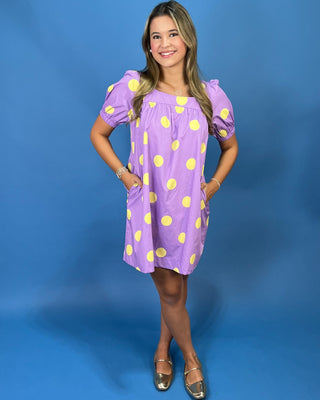 Purple Spotlight Polka Dot Mini Babydoll Dress - All About You