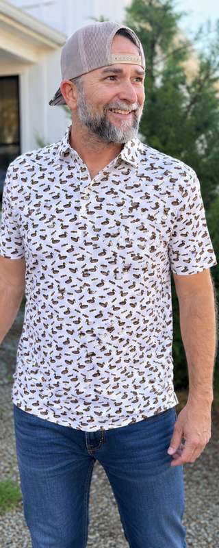 Happy Threads Men's Performance Duck & Call Polo