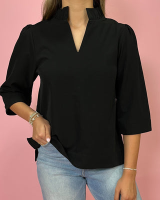 Refined Touch Ruffle Detail Black Top - All About You