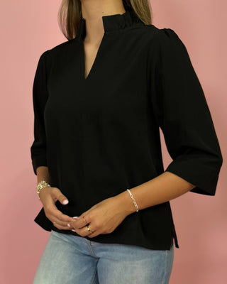 Refined Touch Ruffle Detail Black Top - All About You