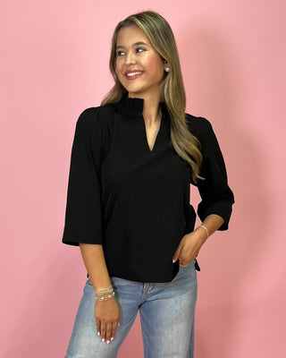 Refined Touch Ruffle Detail Black Top - All About You
