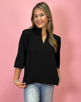 Refined Touch Ruffle Detail Black Top - All About You
