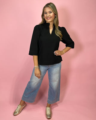 Refined Touch Ruffle Detail Black Top - All About You