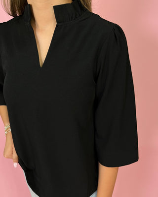 Refined Touch Ruffle Detail Black Top - All About You