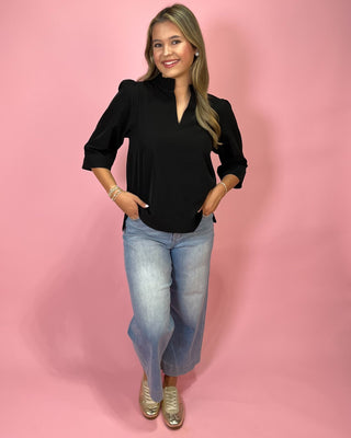Refined Touch Ruffle Detail Black Top - All About You
