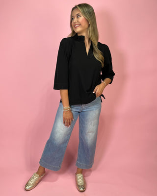 Refined Touch Ruffle Detail Black Top - All About You