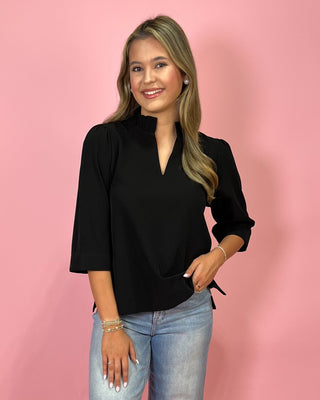 Refined Touch Ruffle Detail Black Top - All About You