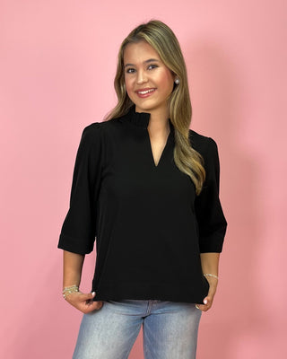 Refined Touch Ruffle Detail Black Top - All About You