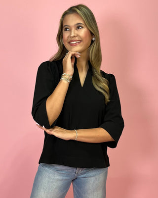 Refined Touch Ruffle Detail Black Top - All About You