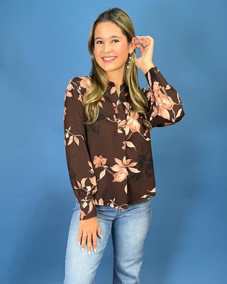 Rich Magnolia Brown Floral V-Neck Top - All About You
