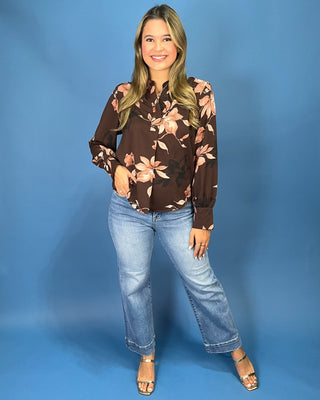 Rich Magnolia Brown Floral V-Neck Top - All About You