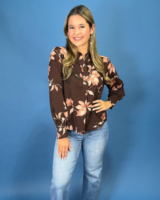 Rich Magnolia Brown Floral V-Neck Top - All About You