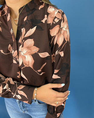 Rich Magnolia Brown Floral V-Neck Top - All About You