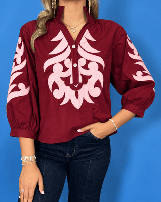 Rich Ruby & Blush Embroidered Top - All About You