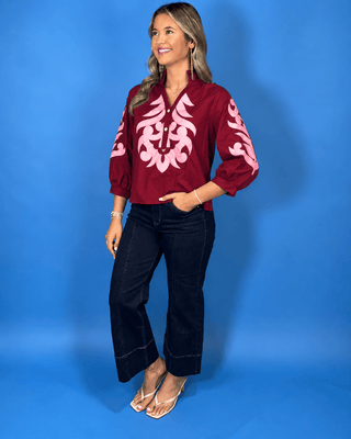 Rich Ruby & Blush Embroidered Top - All About You