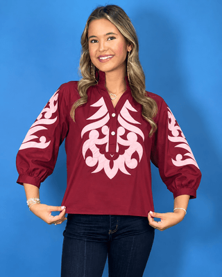 Rich Ruby & Blush Embroidered Top - All About You