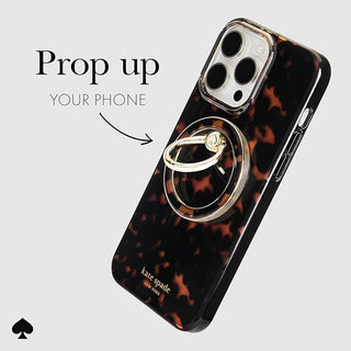 Tortoise Mag Safe Ring Grip on White Background showing to prop your phone up hands free