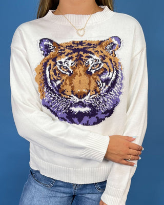 Roaring Bayou Tiger Ivory Knit Sweater - All About You