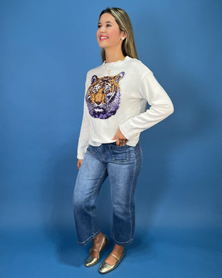 Roaring Bayou Tiger Ivory Knit Sweater - All About You