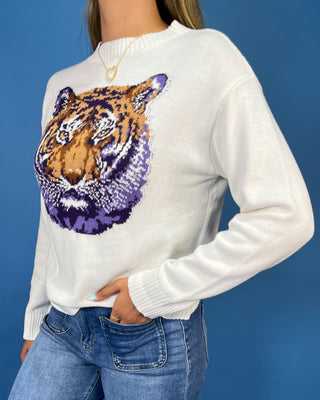 Roaring Bayou Tiger Ivory Knit Sweater - All About You