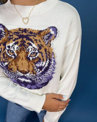 Roaring Bayou Tiger Ivory Knit Sweater - All About You