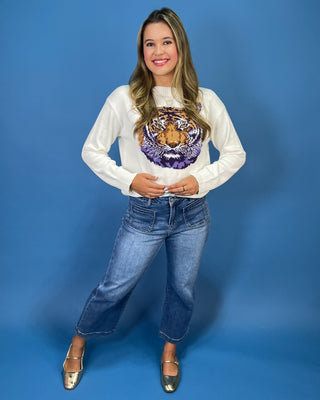 Roaring Bayou Tiger Ivory Knit Sweater - All About You