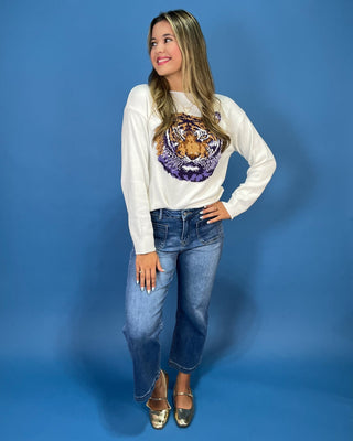 Roaring Bayou Tiger Ivory Knit Sweater - All About You